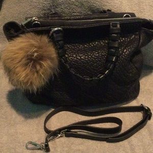 Final Price❗️Christopher Kong black grained leather satchel w/faux fur charm